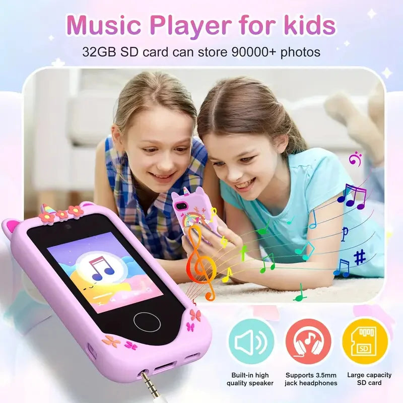 Kids Learning Phone for Girls & Boys 2.8" Touchscreen Dual Camera, Games, Video Player with 32GB SD Card Christmas Birthday Gift