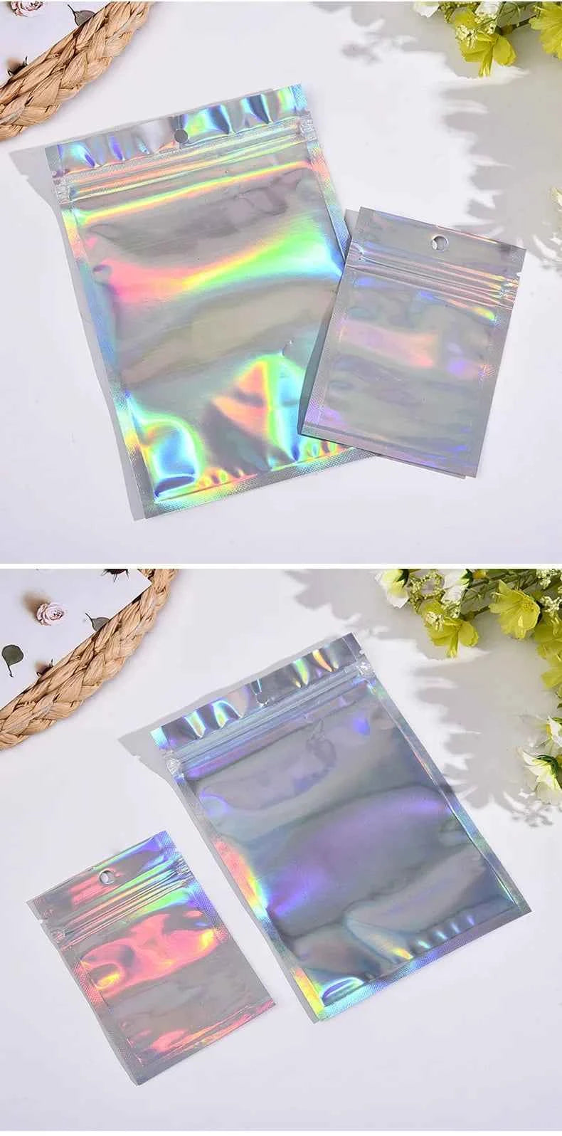 10-200PCS Laser Ziplock Bag Necklace Earrings Jewelry Gift Packing Bags Cell Phone Cases Colorful Packing Bags Kitchen Organizer