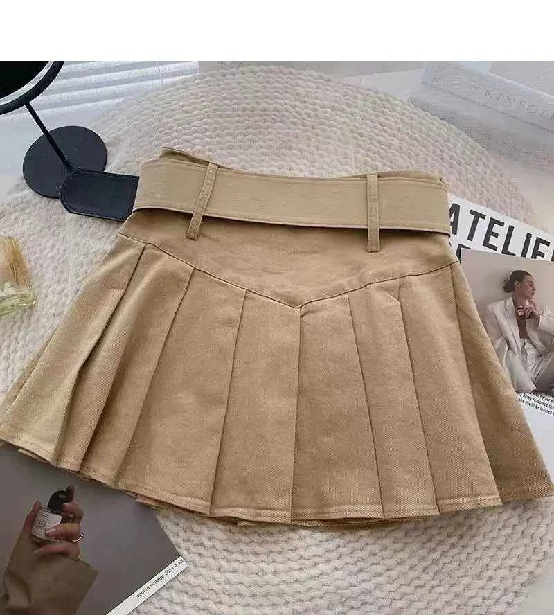 Pleated Skirts Women Korean Style Fashion High Waist Hotsweet Solid All-match Summer Students Chic Streetwear Vintage Popular