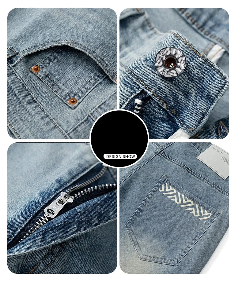 Men's Summer Thin Comfortable Jeans, Fashionable and Breathable Business Straight Pants, Loose Retro Casual Denim Trousers
