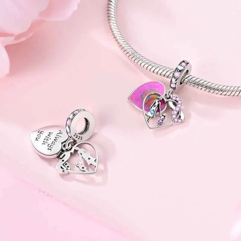 Original 925 Sterling Silver Charm Bead Mother's Day Love Heart Family Charm Bead Pendant Fits Bracelet Womens Jewelry Gifts