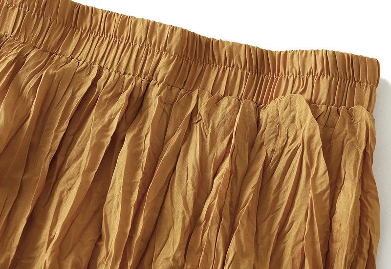 Light Luxury Irregular Slimming Pleated  A-line Skirt for Women High Waist Solid Color Loose Fashion Skirts Casual  Spring New