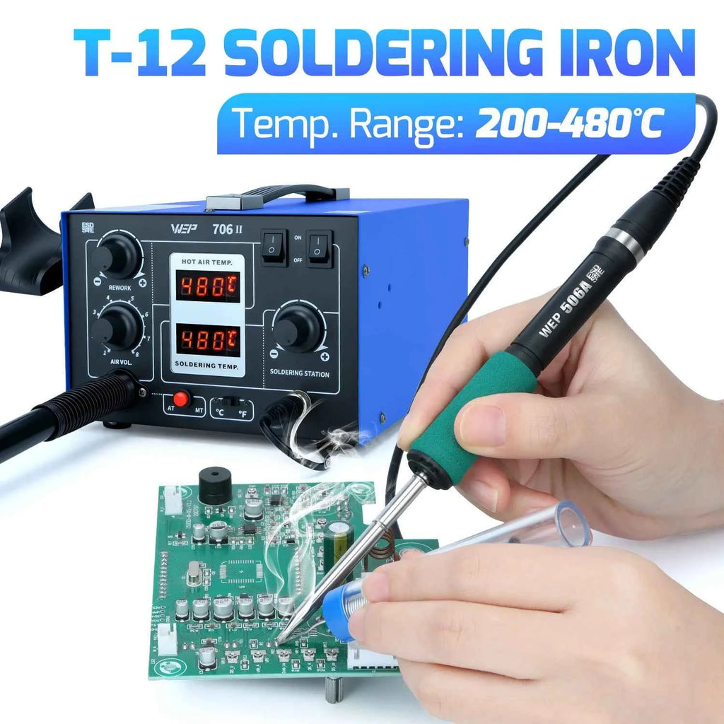 WEP 706-II T12 Soldering Station With Hot Air Gun Air Pump Welding Iron  2-in-1 Desoldering Reowrk Station PCB SMD Repair Tool