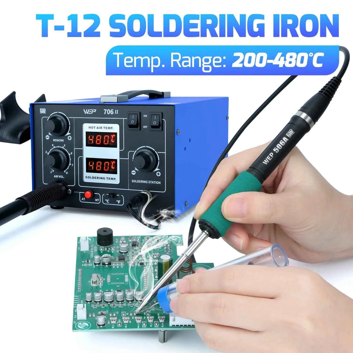 WEP 706-II T12 Soldering Station With Hot Air Gun Air Pump Welding Iron  2-in-1 Desoldering Reowrk Station PCB SMD Repair Tool