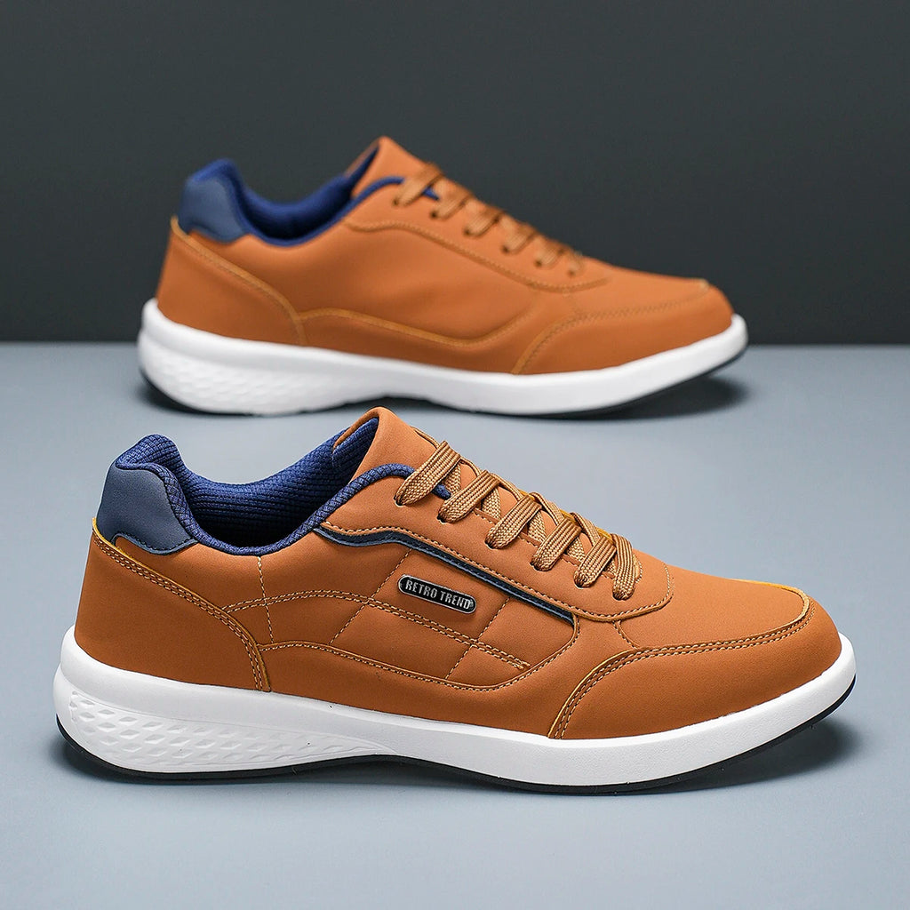 New Breathable Leather Men Shoes Lightweight Comfortable Men Sneakers Fashions Lace Up Casual Shoes Flat Shoes Zapatillas Hombre