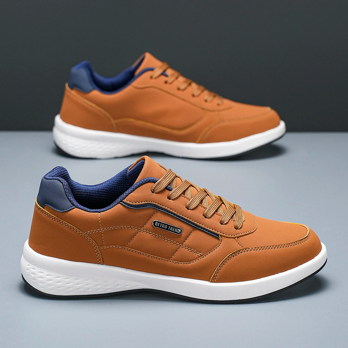 New Breathable Leather Men Shoes Lightweight Comfortable Men Sneakers Fashions Lace Up Casual Shoes Flat Shoes Zapatillas Hombre