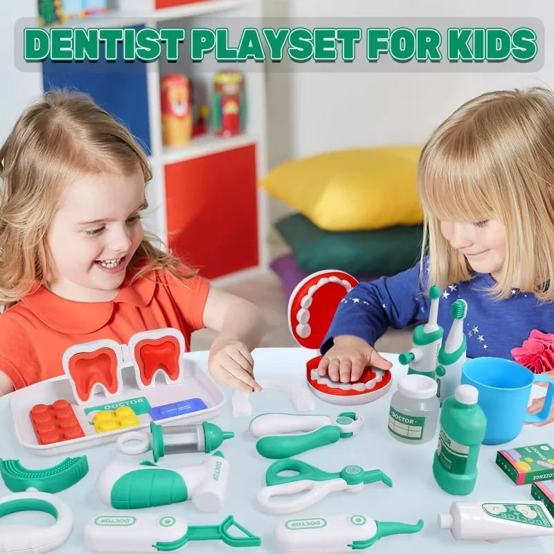 Kids Doctor Play Set Medical Kit with Dental Tools Simulation Dentist Game Pretend Role Play Toys for Boys Girls Gifts