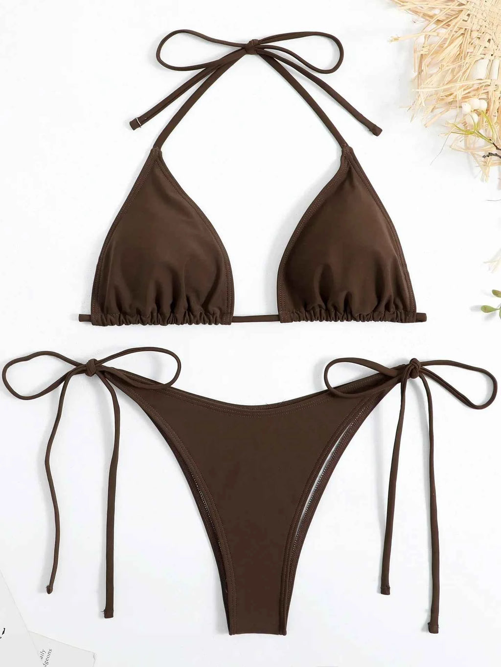 Sexy Brown Bikini 2026 Women Solid Red Halter Push Up Bra Tie Side Triangle Swimsuit Summer Bathing Suit Lace Up Micro Swimwear