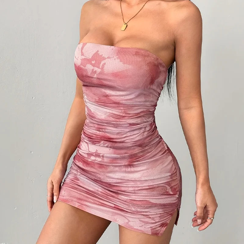 2025 Summer Y2K Women's Dresses Sexy Spaghetti Straps Printing Dress Low Sleeveless Mini Dresses Slim Off Shoulder Party Dress