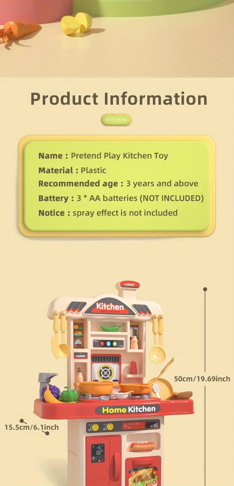 Kids Play Kitchen Set Toddler Kitchen Playset with Sound & Light Cooking Stove with Steam Play Sink Play Food Toy for Boys Girls
