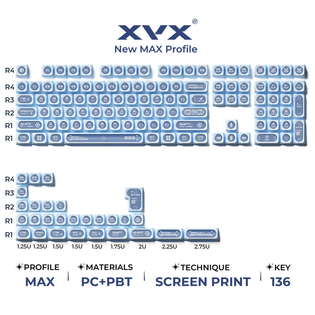 XVX White Shine Through Cats eye MAX Profile Dye-Sub PBT Keycap Set 136-Key