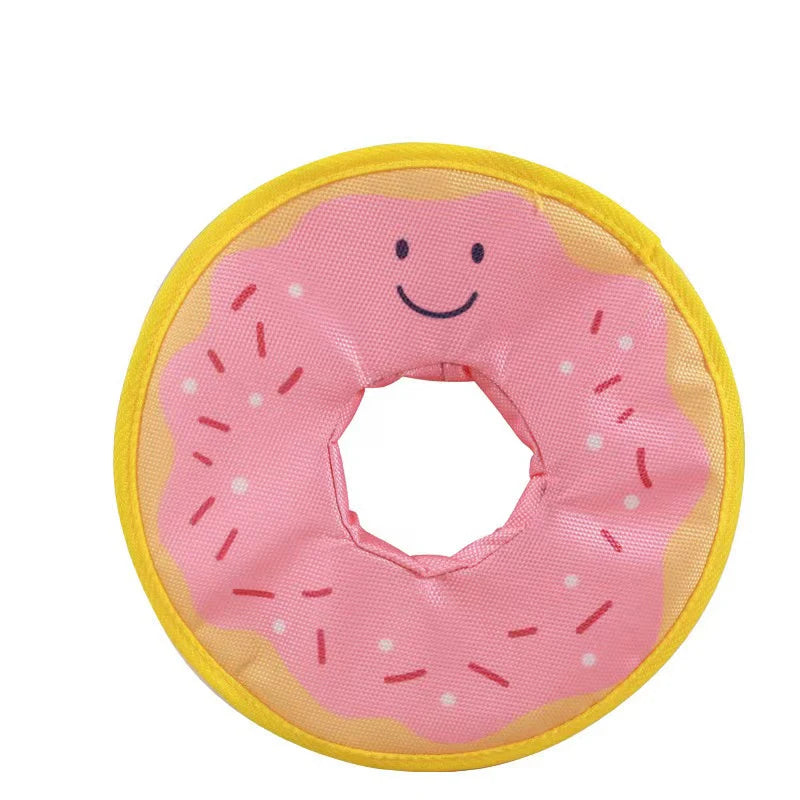 pink Color Dog Donut Squeaky Flying Disc Toy – Bite Resistant Fun