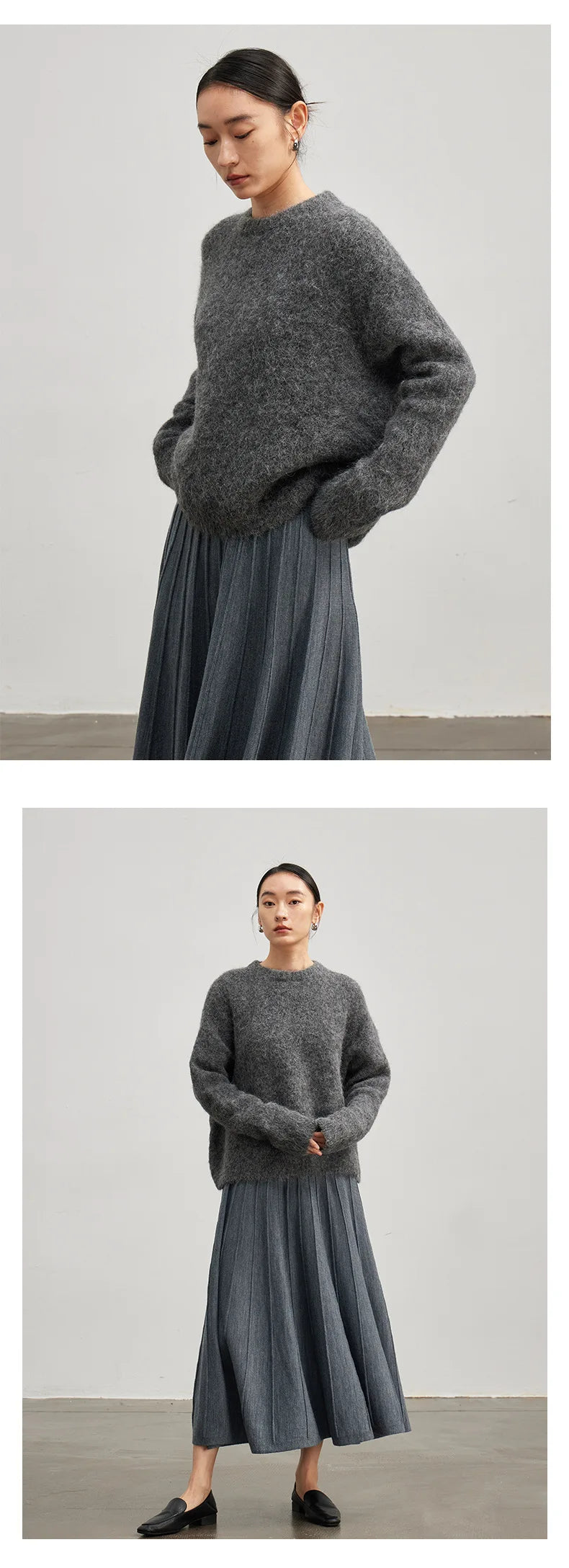 SuyaDream Warm Alpaca Pullovers for Woman, Dropped Sleeved Loose Sweaters, 2025 Fall Winter Top, Camel, Beige