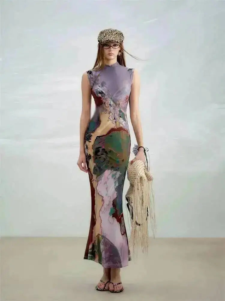 Gradient Unique Design Exquisite Beautiful Print Dress for Women Summer New Long Dress