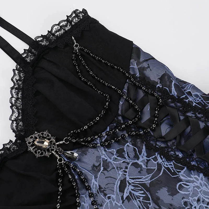 2024 New Vintage Gothic Purple Mini Dress Women Sexy Spaghetti Strap High Waist Dresses Punk Grunge Slim Party Club Dress Women