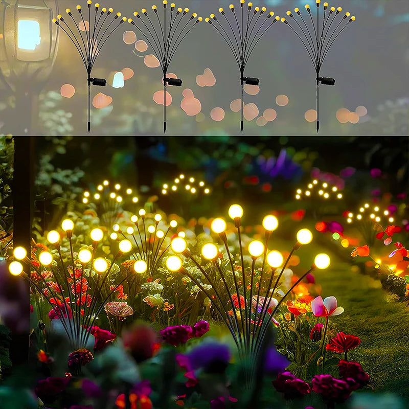 LED Solar Garden Lights Outdoor Firefly Lights Sway By Wind Waterproof for Garden Patio Pathway Fairy Decoration