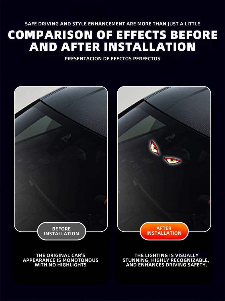 Solar Powered Car Neon Light Wireless Cool DEMON EYE Led Ambient Light Suction Cup USB Rechargeable Atmosphere Breathing Lamp