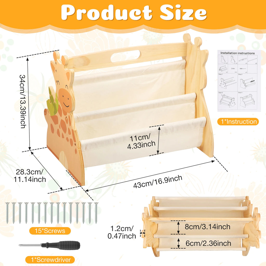 2 Tier Baby Bookshelf Double Sided Storage Montessori Wood Book Rack for Baby Nursery Room Playroom Classroom and Bedroom Decor