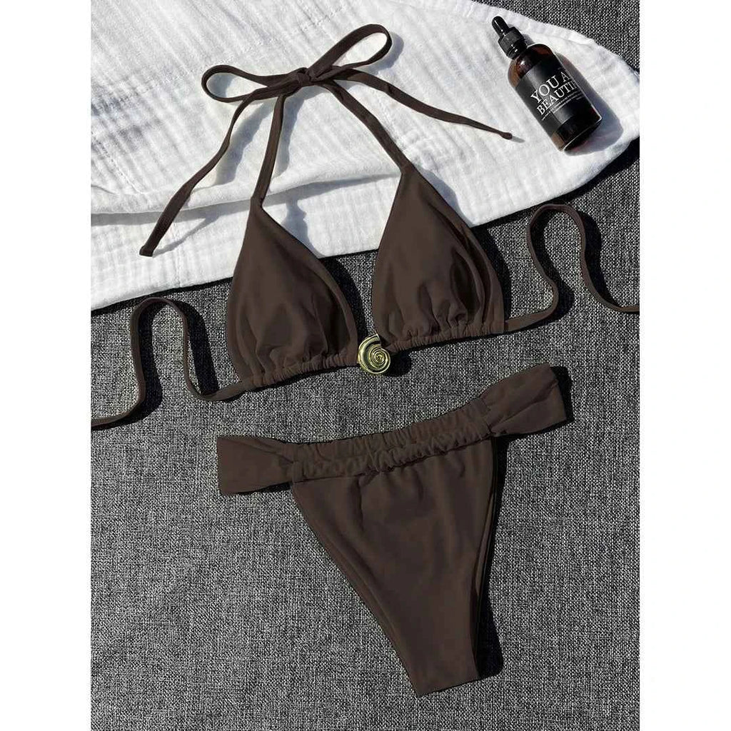 2025 Halter High Cut Leg White Bikini Women Swimwear Female Swimsuit Two-pieces Bikini set Padded Bather Bathing Suit Swim V6837