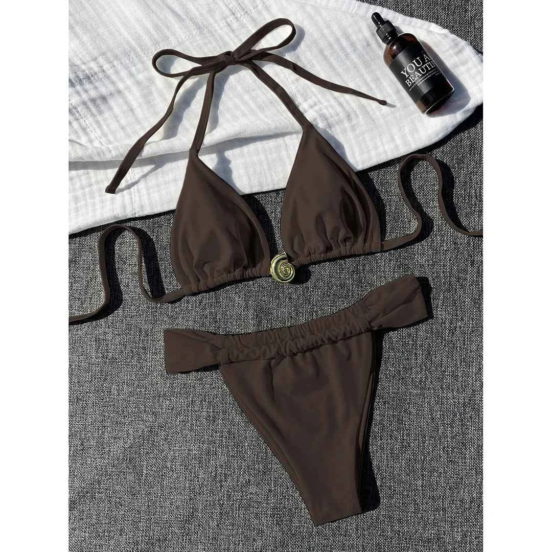 2025 Halter High Cut Leg White Bikini Women Swimwear Female Swimsuit Two-pieces Bikini set Padded Bather Bathing Suit Swim V6837