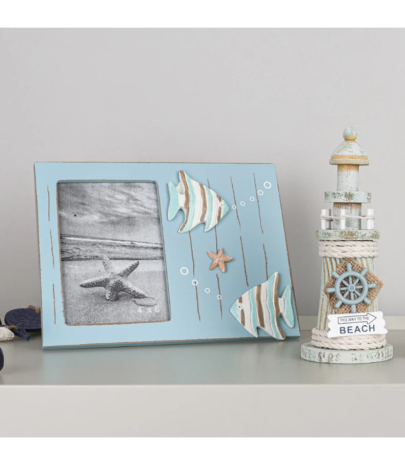 Mediterranean Style Home Decoration Figurines Desktop Ornaments Ocean Wooden Lighthouse Model Wood Ship Crafts Wall Decor Plaque