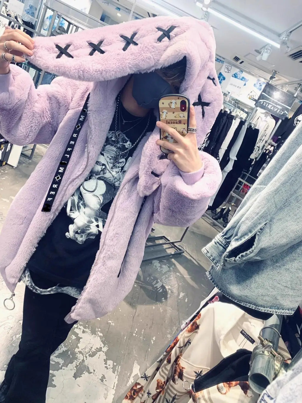 2026 New Harajuku Rabbit Ears Plush Coat Winter New Japanese Plush Coat Women Dark Punk Medium Plush Coat