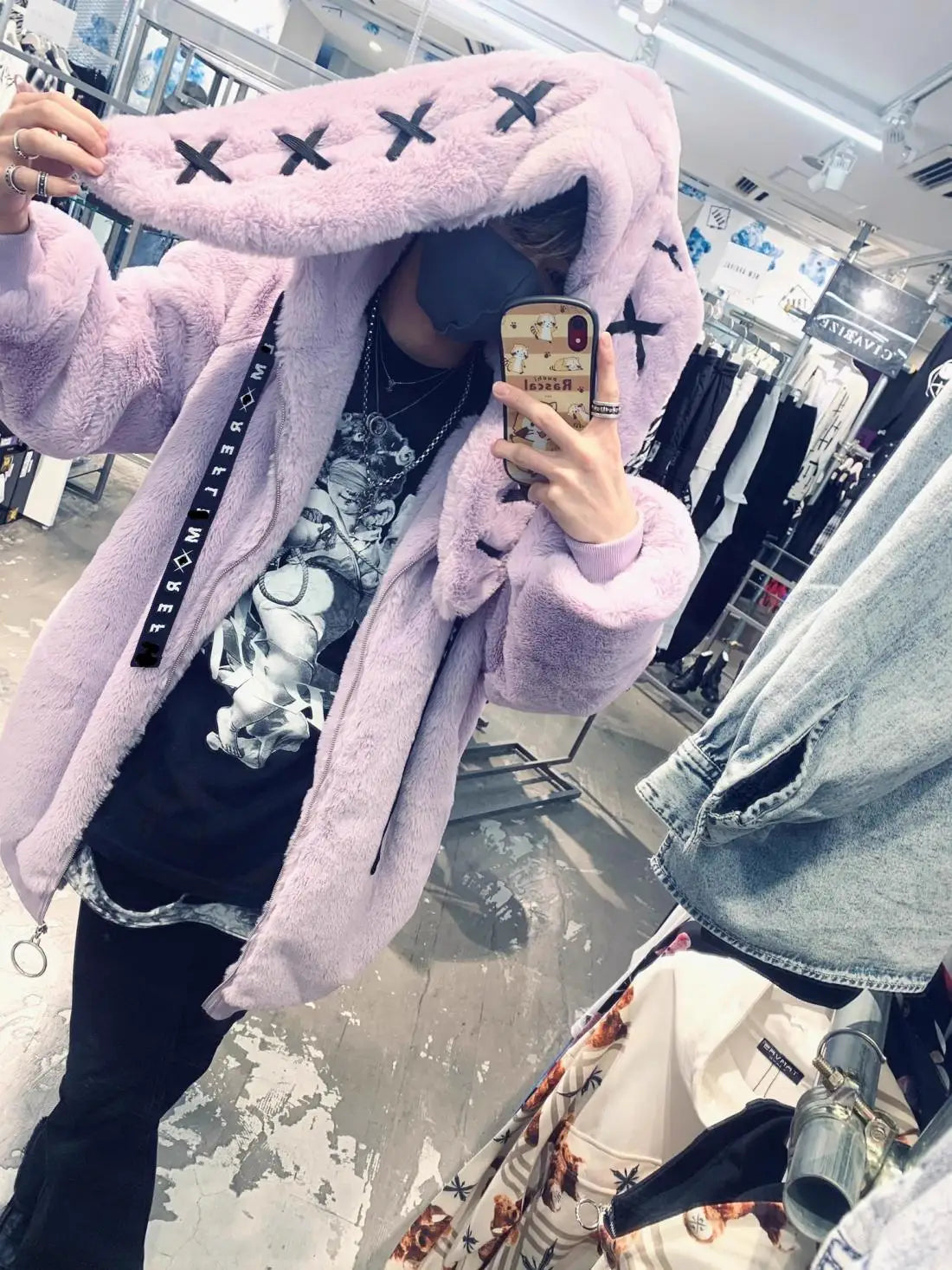 2026 New Harajuku Rabbit Ears Plush Coat Winter New Japanese Plush Coat Women Dark Punk Medium Plush Coat