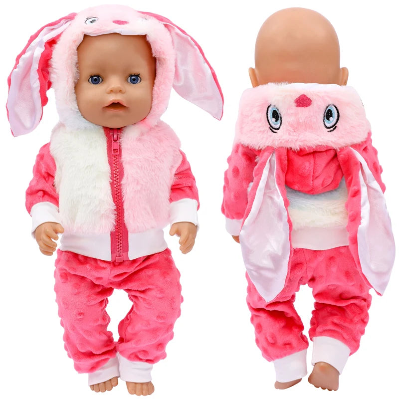 18 Inch Baby Doll Winter Clothes Set Crochet Sweater Scarf Hat Gloves New Year Apparel for 43 Cm Girl Dolls