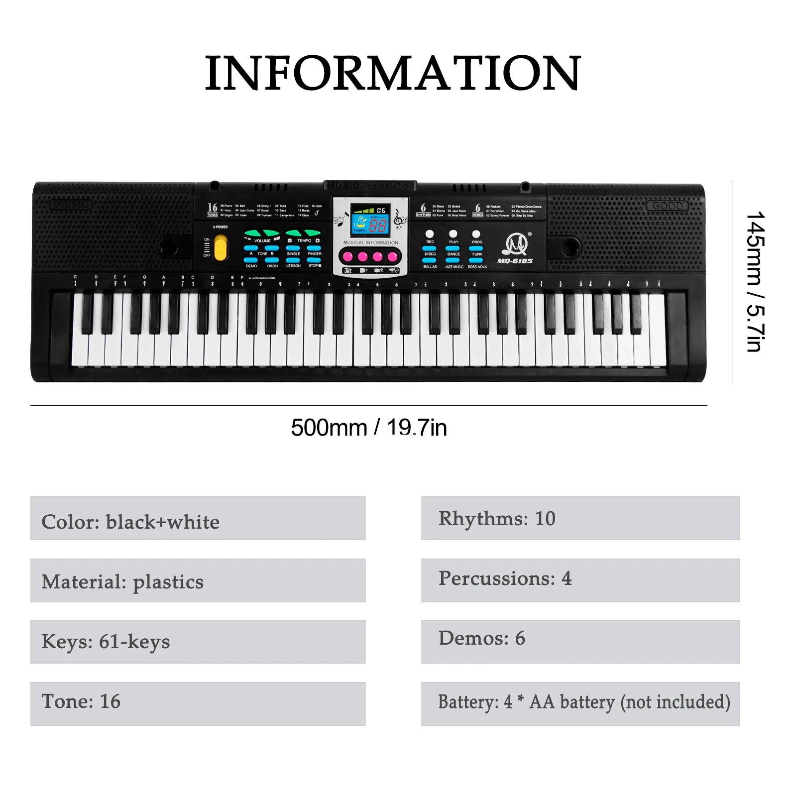 61 Keys Digital Music Electronic Keyboard Kids Electric Piano for Piano Student with Microphone Function Musical Instrument