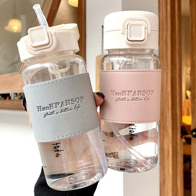 500ml Portable Water Bottle with Straw Creative Cute Leak-proof Plastic Drinking Bottle for Milk Coffee Tea Juice