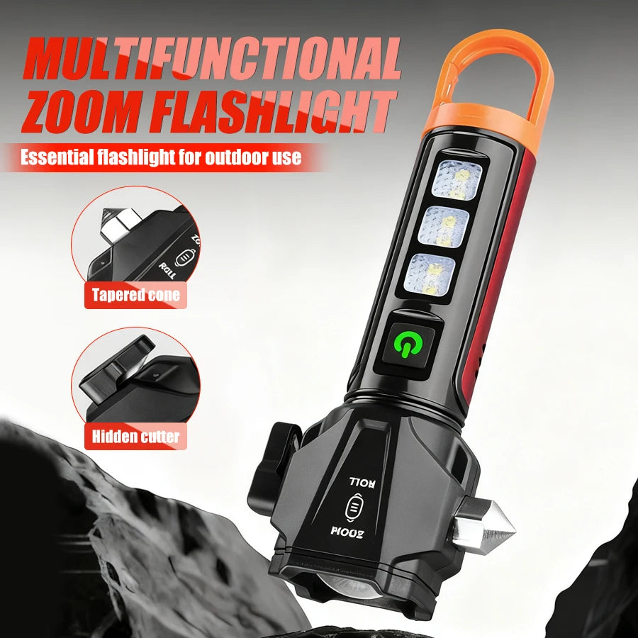 Tactical Led  Flashlight for Emergency Defense,with Safety Hammer, Seatbelt Cutter & Strobe Mode for Emergency Survival & Safety