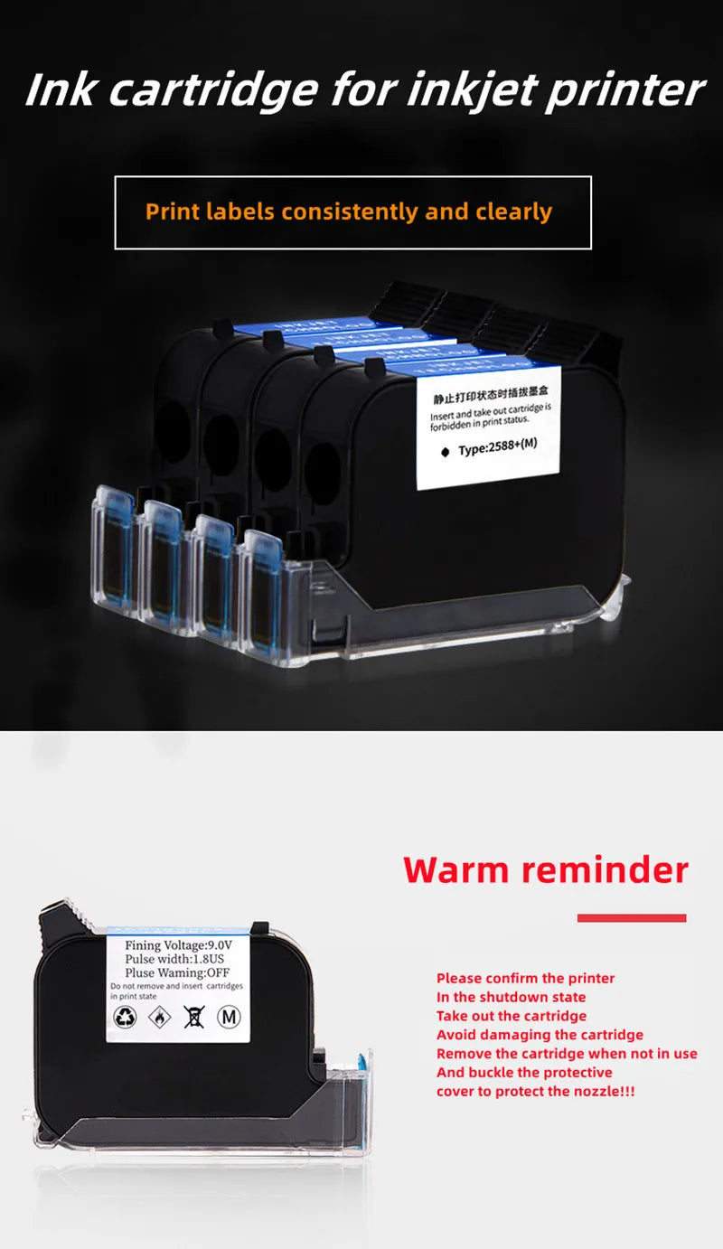 2588 42ML Black Red Blue Green Printer Ink Cartridge Quick-drying 12.7mm Print Height Universal for Handheld Inkjet Printer