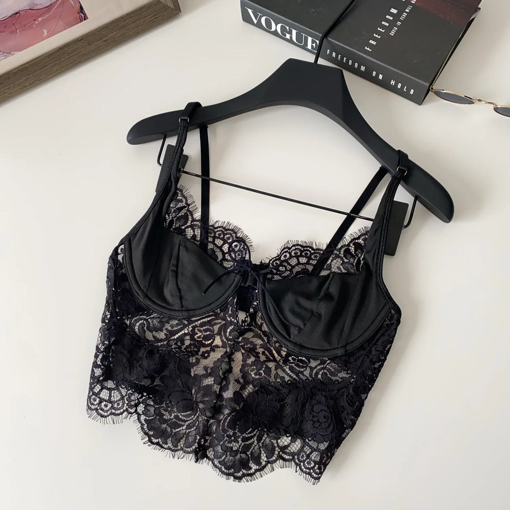 Summer Lace Hollow out ort Design Sensual Pure Desire Sexy Top Women's Strapl Crop Vest Tulle Me Brtte Outfit