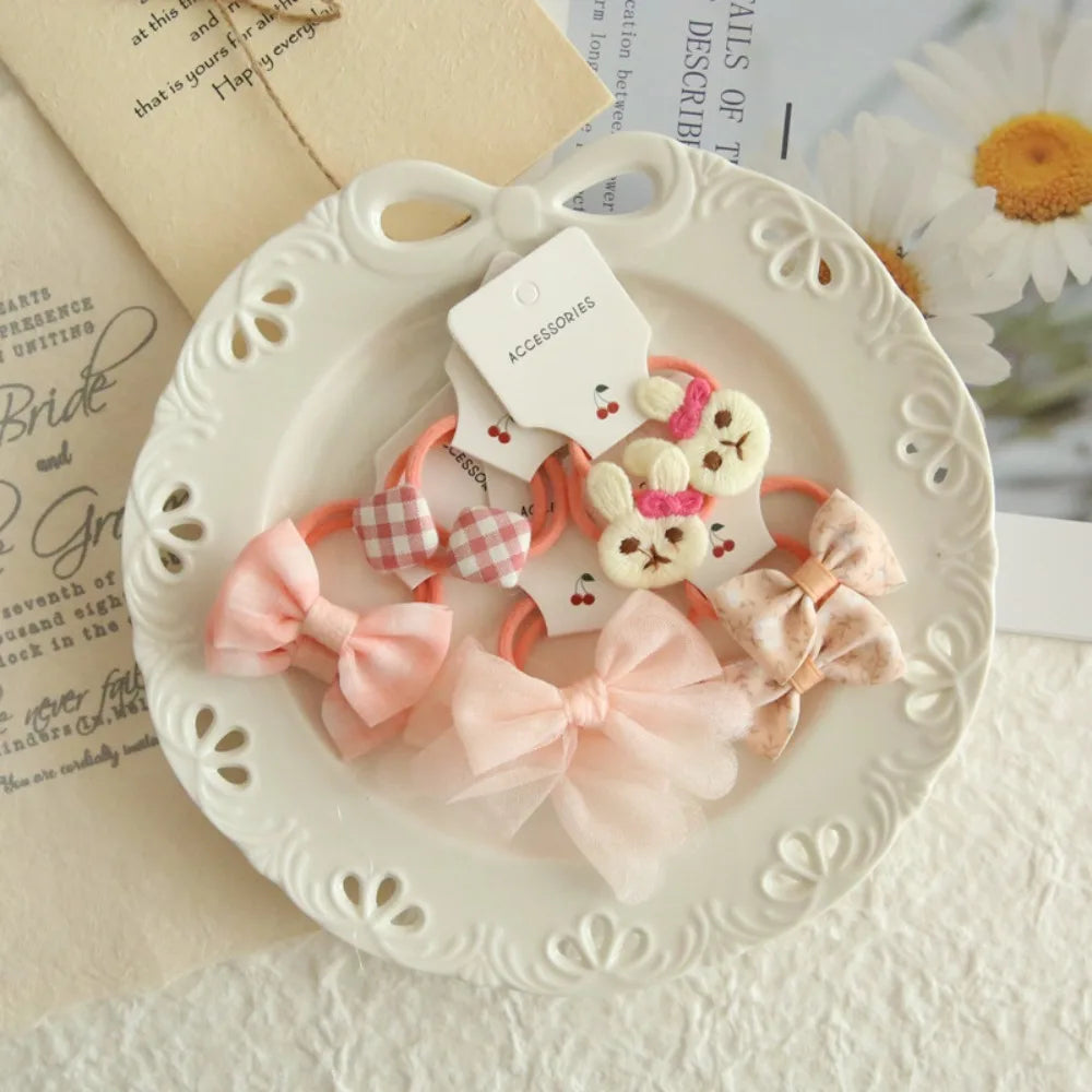 10Pcs Bow-Knot Hair Ties Bowknot Sweet Bows Flower Headdress Elastic Rubber Band Luxury Scrunchies Hair Rope Hair Accessories