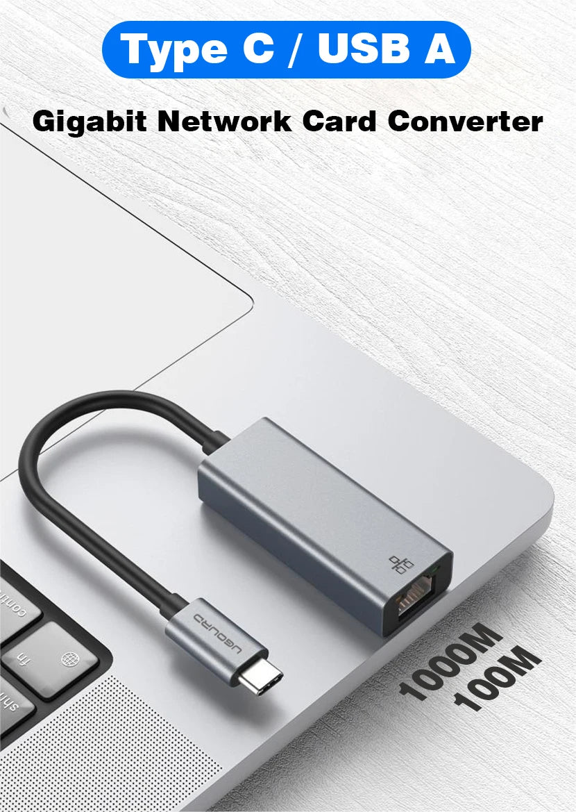 UGOURD 100Mbps 1000Mbps USB C Ethernet Adapter with Charge 100W USB3.0 2.5 Gigabit Network Card USB to RJ45 Lan Cable Converter