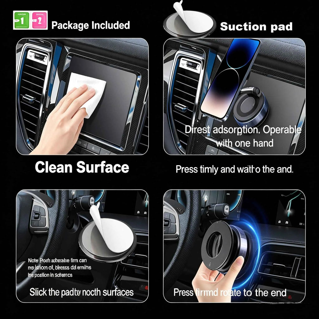 Foldable Magnetic Car Phone Holder – N52 Magnet, 360° Rotatable, Suction Cup for Dashboard, ABS, with Wrench & Pad, Gift
