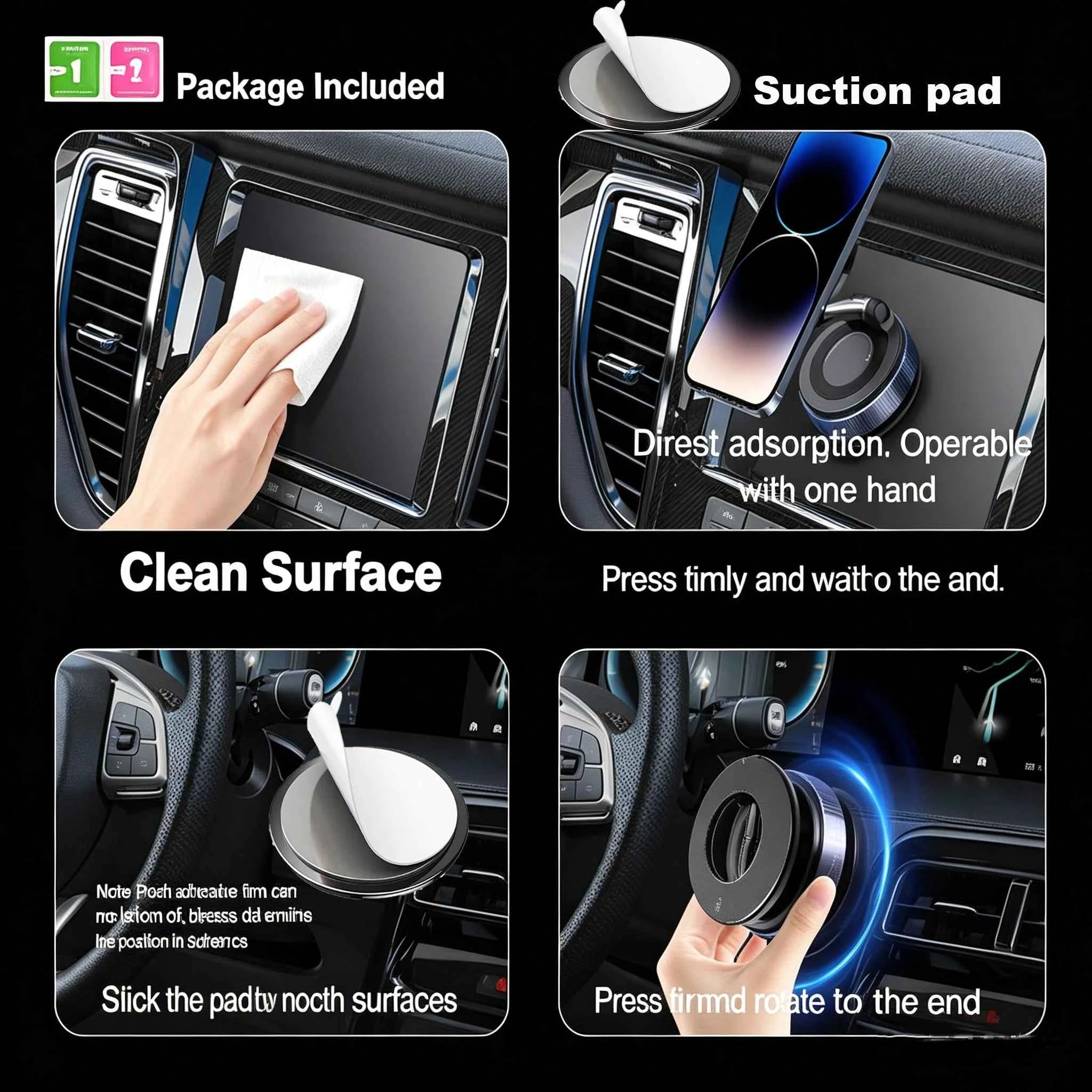 Foldable Magnetic Car Phone Holder – N52 Magnet, 360° Rotatable, Suction Cup for Dashboard, ABS, with Wrench & Pad, Gift