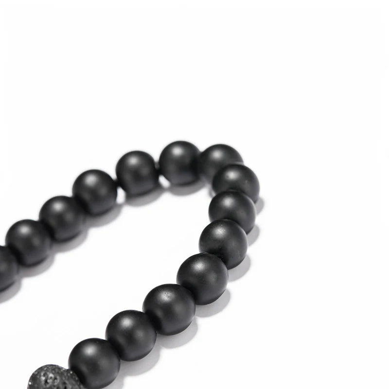New French Bulldog Bracelet For Men 8mm Natural Lava Tiger Eyes Stone Braclet Beaded Vintage Braslet Homme Camping Accessories