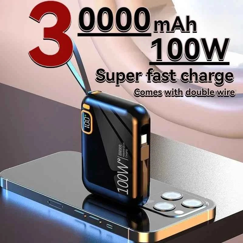 Portable 20000mAh Power Bank With Built-In Cables