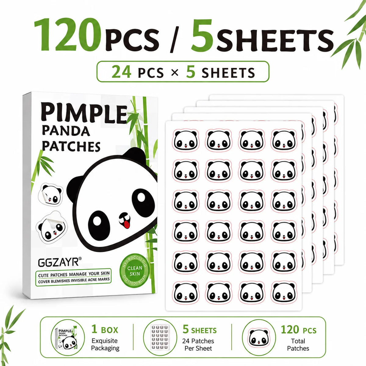 120PCS Color Cute Panda Hydrocolloid Pimple Patches – 120 Spot Stickers
