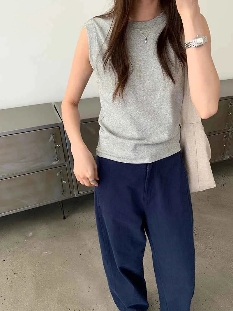 Spring women's casual solid color round neck slim fit vest