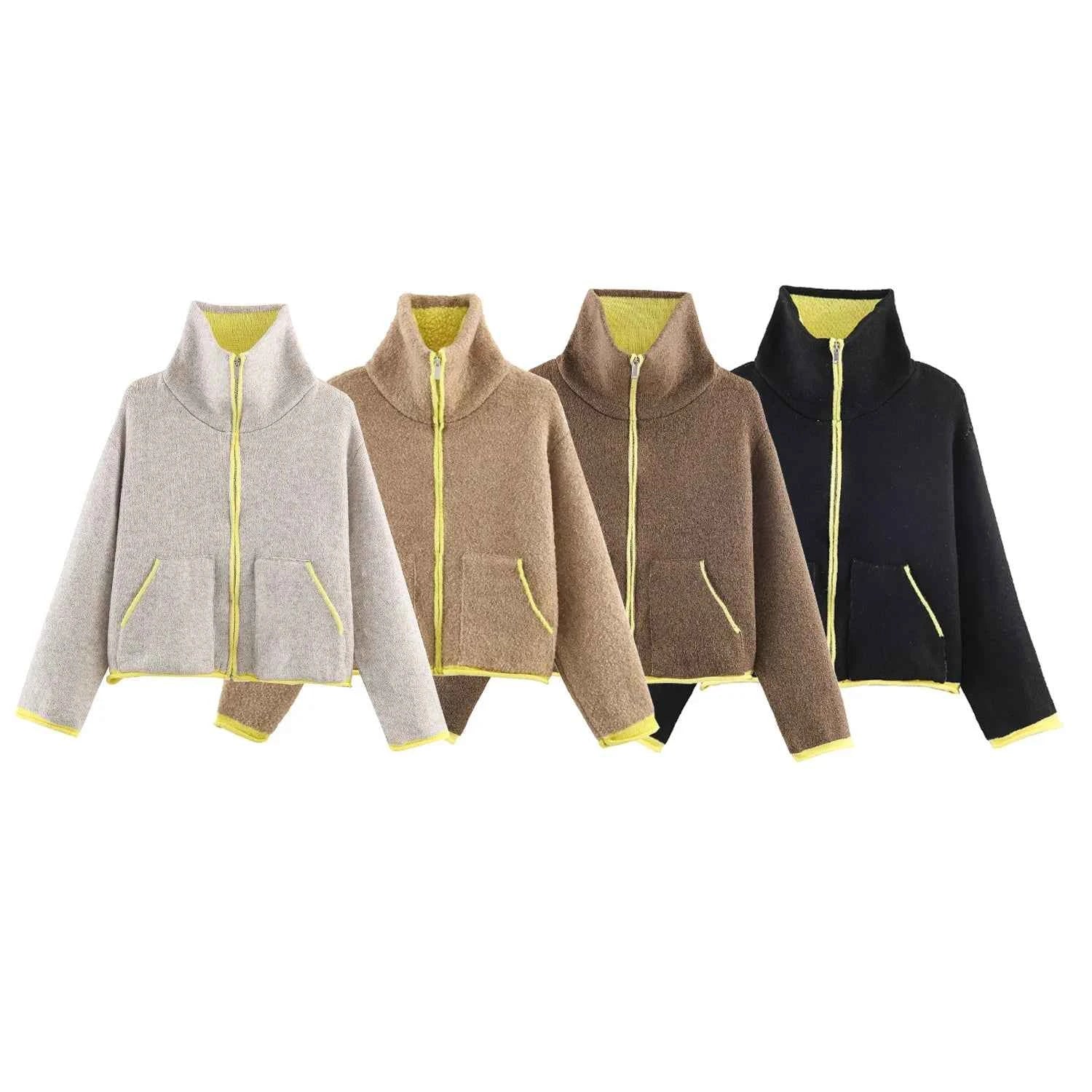 2026 Autumn Casual Jacket Coat Fashion Contrast Color Design Long Sleeve Zipper Jackets For Women Streetwear Casual Outerwear ﻿