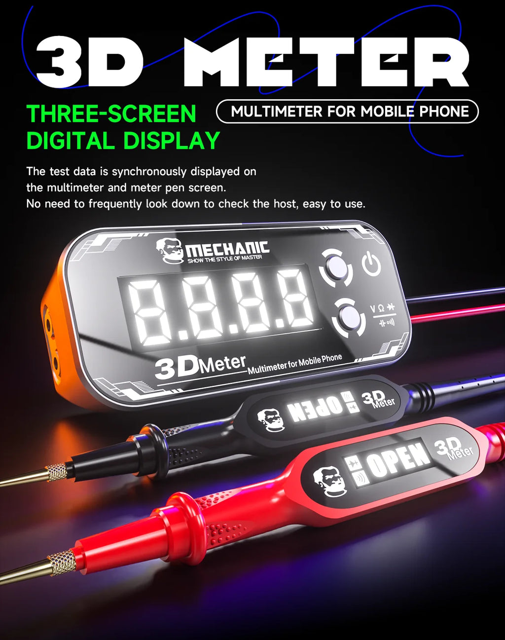 MECHANIC 3D METER Detective 3.0 Three-screen Digital Display Multimeter for Voltage Capacitance Resistance Measurement Tool