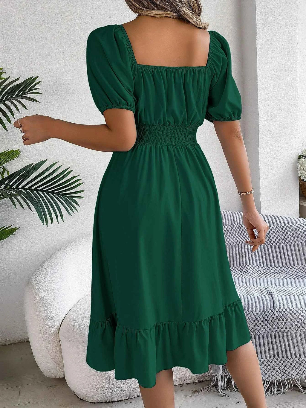 Spring Summer Elegant High Waisted Dress Square Neck Short Sleeved Ruffled Edge Long Dresses 2026 Valentine's Day Woman Clothing