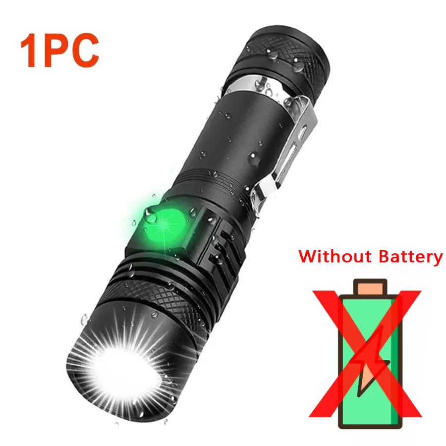 Powerful LED Flashlight with Clip Portable Telescopic Zoom Rechargeable Defense Flashligh For Outdoor Camping Hiking Cycling