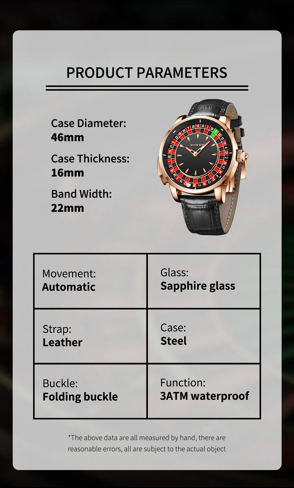 PINDU Player Series Mechanical Watches for Men European Roulette Game Dial Automatic Movement Funny Design Party  Watch