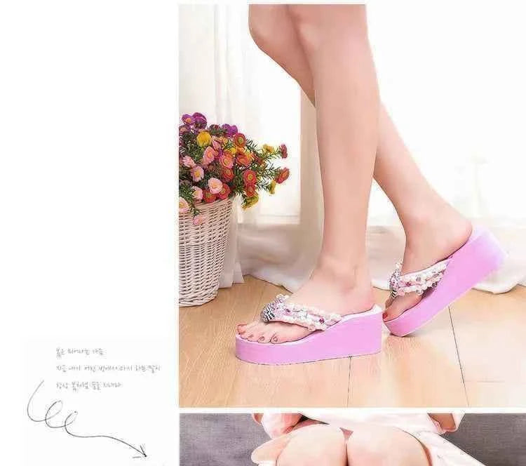 Hello Kitty Kawaii Soft Flip Flop Sandals Y2k Beach Slides Shoes Women Casual Wedge High Heels Platform For Slippers Ladies Gift