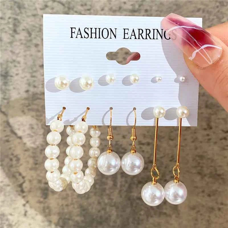 Silver Color Twist Hoop Earrings Set Brincos Heart Pearl Hoops Vintage Metal Geometric Earrings for Women 2023 Trendy Jewerly