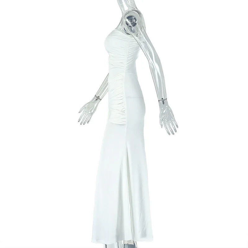 Weird Puss Irregular Hollow One Shoulder Maxi Dress Women Skew Collar Backless Ruched Kink Ribbon Prom Party Elegant Vestidos