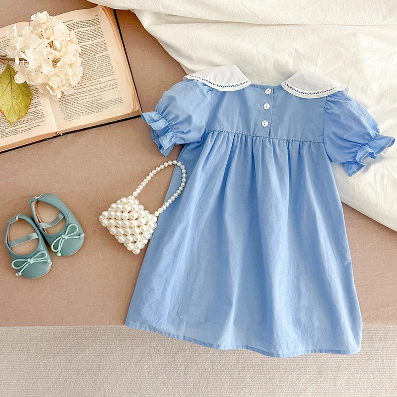 Baby Summer Dress 2-6Yrs Baby Girls Clothes Petal Collar Cotton New Toddler Girl Dresses Kids Girls Casual Soft Dress Princess